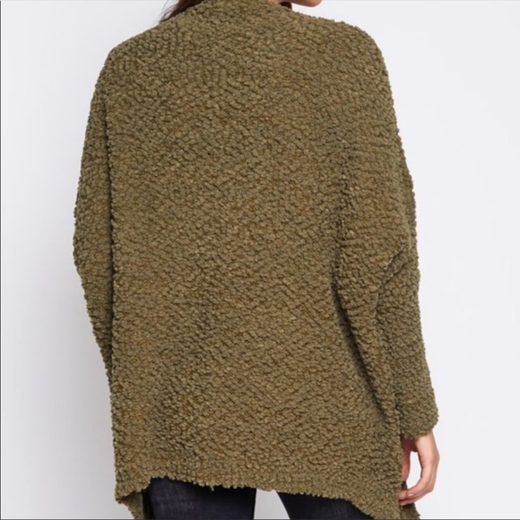 Soft Olive Green Popcorn Cardigan With pockets - Picture 13 of 16